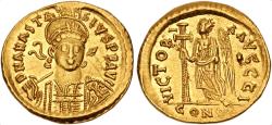 Ancient Coins - Anastasius I. 491-518. AV Solidus (21mm, 4.48 g, 6h). Constantinople mint, 10th officina. Struck 492-507 EF Ex CNG