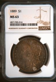 US Coins - 1889 $1 United States Morgan Dollar MS 63 NGC Graded with Toning