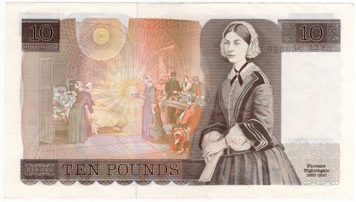 World Coins - England 1980-1984 10 Pounds Queen Elizabeth II on the front and Florence Nightingale on the reverse  P379b UNC