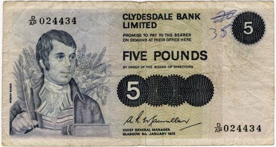 World Coins - Scotland 1975 5 Pounds P212a Fine