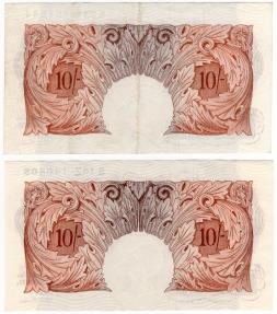 World Coins - England 1949-1955 Lot of two 10 Shillings 421544 & 146408 P368c AUNC