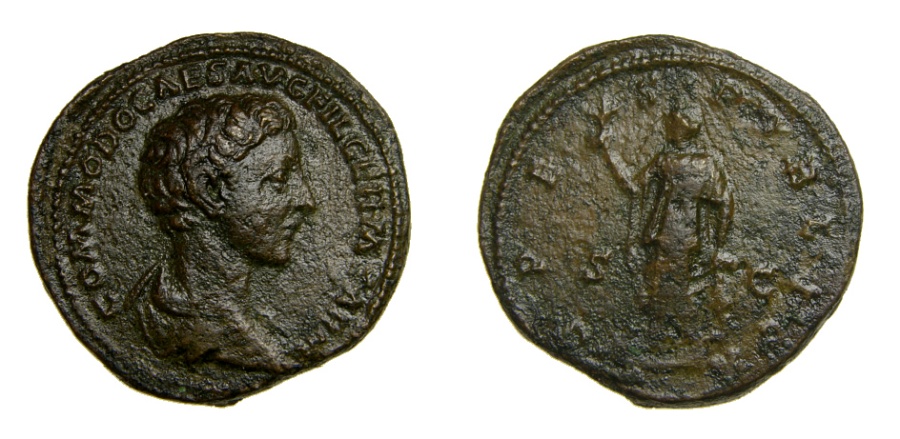 Ancient Coins - Commodus as Caesar (A.D. 166-177) AR As (20.5 MM, 12.19 GM, 12 H) Struck AD 175-176 at Rome Mint, VF