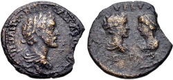 Ancient Coins - UNCERTAIN, Uncertain mint, Antoninus Pius, with Marcus Aurelius and Faustina Junior. A.D. 138-161 Æ (19 mm, 3.45 gm, 6h), Struck circa A.D. 145  Fine Extremely Rare Antonine Bronze