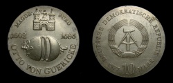 World Coins - Germany 1977 Democratic Republic 10 Mark, Otto Von Guericke, KM-65, UNC