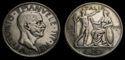 World Coins - Italy 1928 20 Lire KM#69 VF Rare