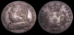 World Coins - France 1815B First Restoration Louis XVIII 5 Francs Roven Mint KM#702.2 Mintage 254,000 EF Scarce