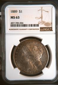 US Coins - 1889 $1 United States Morgan Dollar MS 63 NGC Graded with Toning