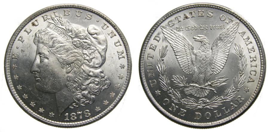 US Coins - United States Moragan Silver Dollar 1878 8 Tail Feathers Scarce BU
