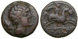 Ancient Coins - Spain, IBERIA, Eustibaikula, Circa 150-100 B.C. Æ Unit (25 mm, 9.04 g, 8h) VF Scarce