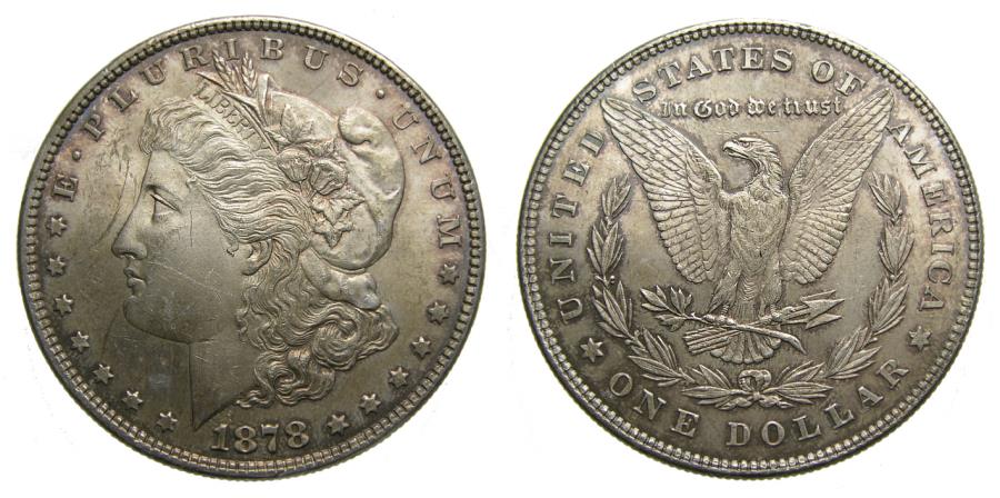 US Coins - United States Moragan Silver Dollar 1878 7 Tail Feathers 2nd Reverse Toned UNC