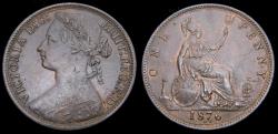 World Coins - 1876H Great Britain Penny S-3955 AU++ 6312