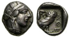 Ancient Coins - ATTICA, Athens, Circa 454-404 B.C. AR Tetradrachm (23 mm, 17.16 g, 7h) EF Owl Athena