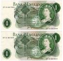 World Coins - England 1960-1979 Lot of two 1 Pound Banknotes P374g UNC