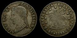World Coins - Bolivia, Republic, AR 4 soles (32 mm, 13.76 g) 1858-PTS FJ Potosi Mint EF