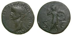 Ancient Coins - CLAUDIUS, 41-54 A.D. Æ As (26 mm, 8.63 g., 6h), Rome mint Minerva Good Fine+