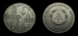 World Coins - Germany 1974 Democratic Republic 10 Mark, 25th Anniversary of DDR, KM-51, BU