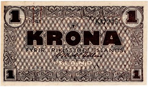 World Coins - Iceland 1941 1 Krona P22f Good/VF