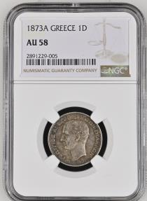 World Coins - 1873A Greece 1 Drachma AU 58 NGC Graded