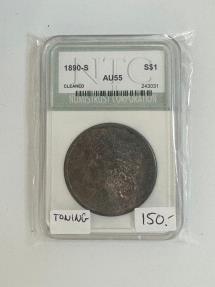 US Coins - 1890-S $1 United States Morgan Dollar AU 55 Cleaned with Toning NTC Graded