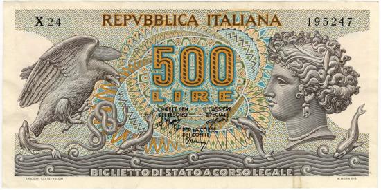 World Coins - Itally 1966-1970 500 Lire P93a EF/AUNC