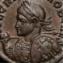 Ancient Coins - Crispus. An attractive issue with a wonderful bust type. Shield full decorated with Sol standing, being crowned by Victoria, behind soldier with shield.