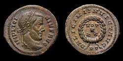 Ancient Coins - Licinius I (308-324 A.D.) Bronze follis. Ticinum, AD 320-321. D N LICINI INVICT AVG, VOT ☆ XX in two lines within wreath.