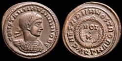 Ancient Coins - Constantine II as caesar (317-337 A.D.) Silvered Bronze follis, Aquileia. - CAESARVM NOSTRORVM - VOT X in laurel wreath; two palms.