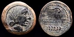 Ancient Coins - Ancient Hispain - Area of influence of Obulco (Porcuna, Jaén) Bronze As, minted in the 2nd century BC.