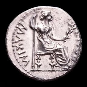 Tiberius, AD 14-37. Silver denarius. Lugdunum. - PONTIF MAXIM Livia ...