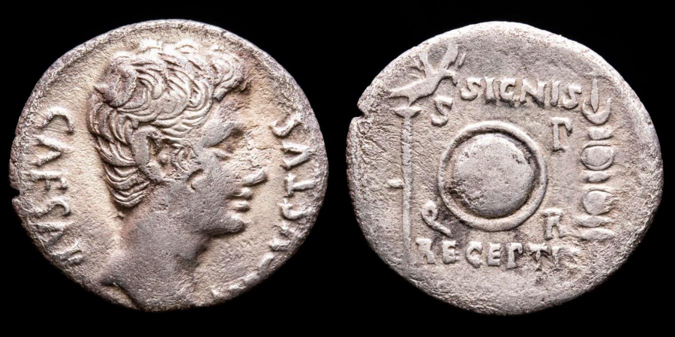 Augustus, Colonia Patricia 19 BC, Silver Denarius. - SIGNIS / RECEPTIS ...