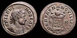 Ancient Coins - Crispus, as Caesar AD 316-326. Bronze Follis.Lugdunum. - BEATA TRANQVILLITAS, globe set on altar inscribed VOTIS XX