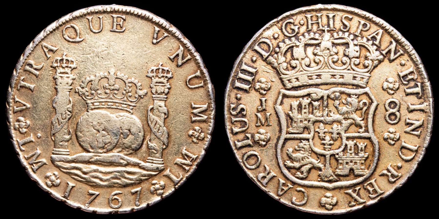 Spain - Carlos III (1759-1788) silver 8 reales, Lima (Peru) 1767