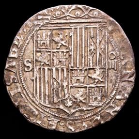 Ancient Coins - Spain - Catholic Kings (1474-1504) 4 silver Reales. Mint of Sevilla. Crowned royal shield. S-oIIII  Yoke and arrows.