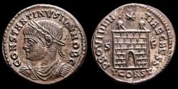Ancient Coins - Constantine II caesar (317-337 A.D.) Bronze follis. Arles, AD 328. PROVIDEN-TIAE CAESS. S-F in field, TCONST in exergue. Campgate.