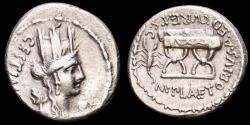 Ancient Coins - M. Plaetorius M.f. Cestianus. Silver denarius. Rome, 67 BC. - Curule chair M PLAETORIVS MF AED CVR
