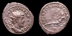 Ancient Coins - Postumus, Silver antoninianus. Trier, AD 260. - SALVS PROVINCIARVM, Rhine reclining left.