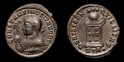 Ancient Coins - Constantine II - AE Follis, Trier. AD 322-323. - BEATA TRANQVILLITAS, globe on an altar.