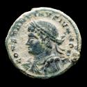 Ancient Coins - Constantine II caesar, bronze follis. Trier mint, AD 327-328. PROVIDENTIAE CAESS / ·PTRE. Campgate. Very rare.