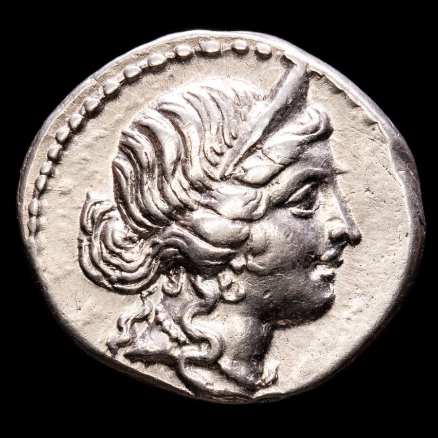 Julius Caesar - silver denarius, Africa mint, 47-46 BC. - Aeneas