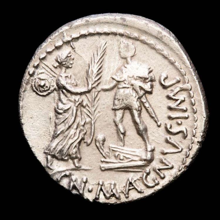 Cn. Pompeius Magnus.Silver denarius. Minted in Hispania in the war ...