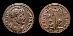 Ancient Coins - Constantine I (307-337 A.D.) - AE Follis. Aquileia 320 AD. - VIRTVS EXERCIT S-F, standard inscribed VOT XX between two captives.