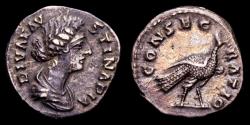 Ancient Coins - Faustina II. Silver denarius. Rome, after 176 A.D. - CONSECRATIO. Peacock advancing right.