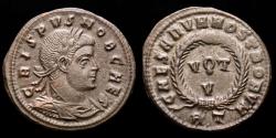 Ancient Coins - Crispus (Caesar, 316-326 AD). Bronze follis, Rome. - CAESARVM NOSTRORVM - VOT V in wreath.