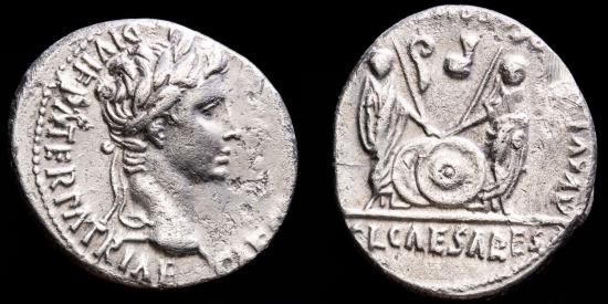 Augustus (27 B.C. - 14 A.D.), silver denarius, Lugdunum - AVGVSTI F COS ...