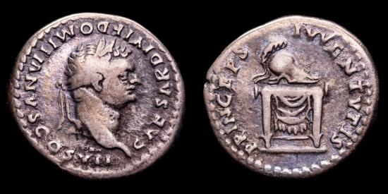 Domitian as Caesar. Silver denarius. Struck under Titus, AD 80-81. Rome ...