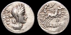 Ancient Coins - C. Fabius C.f. Hadrianus. Silver denarius, Rome, 102 B.C. - Cybele / Victory in biga •D, stork before.