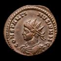 Ancient Coins - Constantine II, Caesar, (316-337 A.D.) Follis, Trier, 320 AD. - VIRTVS EXERCIT / STR Vexillum inscribed VOT / XX between two captives.