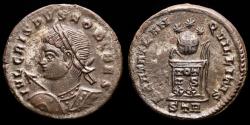 Ancient Coins - Crispus, as Caesar, Æ Silvered Follis. Trier, AD 321. BEATA TRANQVILLITAS, globe on altar inscribed VOTIS XX.