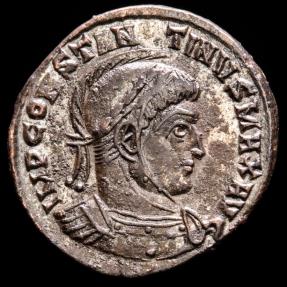 Ancient Coins - Constantine II - Æ Bronze follis. Siscia AD 321-324. - CAESARVM NOSTRORVM around VOT X within wreath. Mintmark ЄSIS.