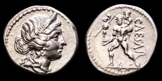 Julius Caesar - silver denarius, Africa mint, 47-46 BC. - Aeneas ...